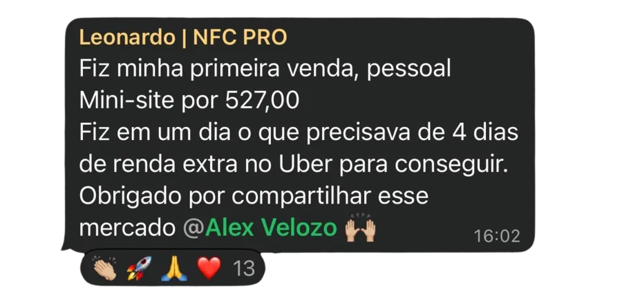 Depoimento Leonardo: primeira venda de mini-site por R$ 527